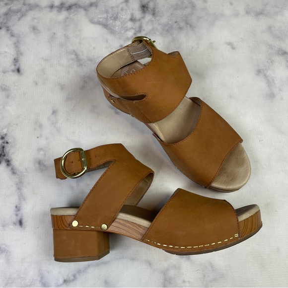 Dansko Shoes - DANSKO Minka Milled Nubuck Suede Block Heel Sandals Camel Brown Comfort Sz 39